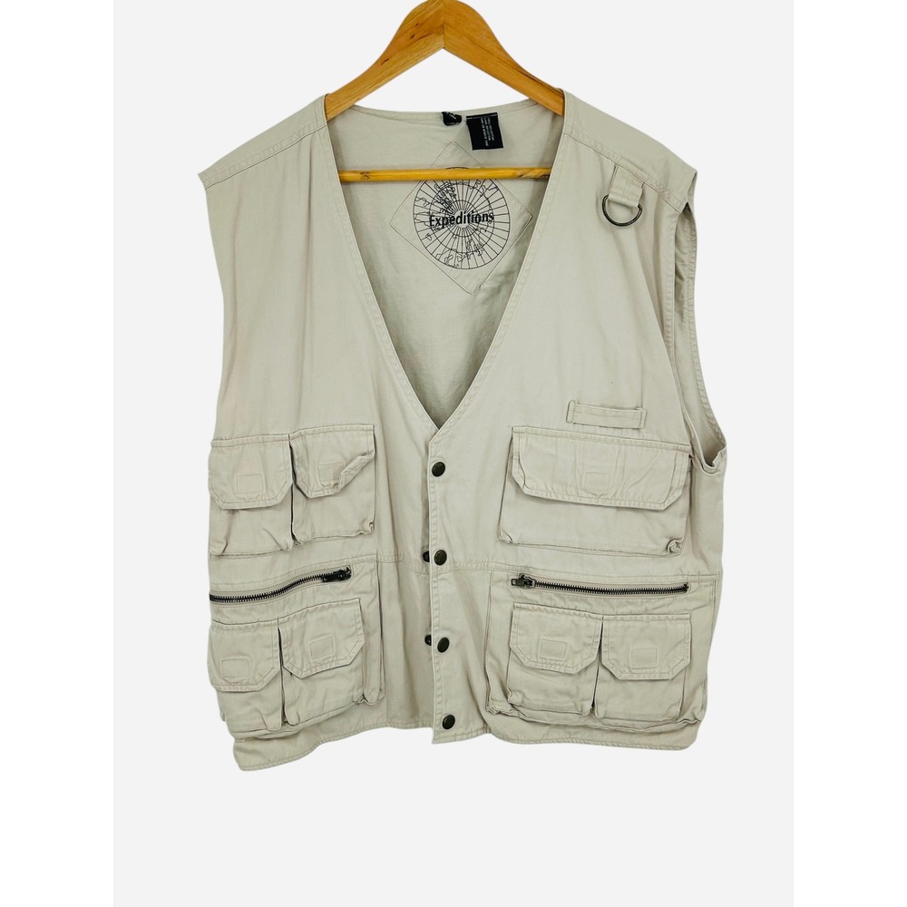 Expeditions Mens Utility Safari Fishing Vest‎ Beige Tan Size Medium